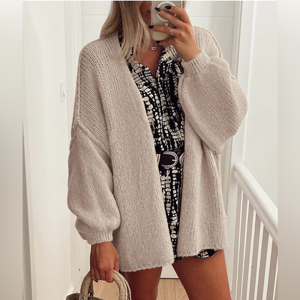 Oversized Beige Cardigan Sweater - NEW
